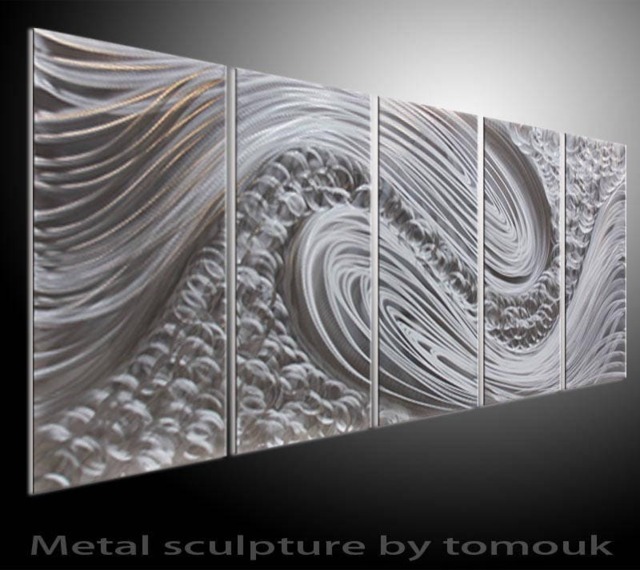 Modern 3D Metal Wall Art Sculpture Abstract Silver Painting - image 1