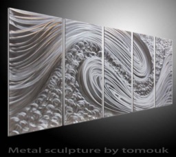 Modern 3D Metal Wall Art Sculpture Abstract Silver Painting - thumbnail 1