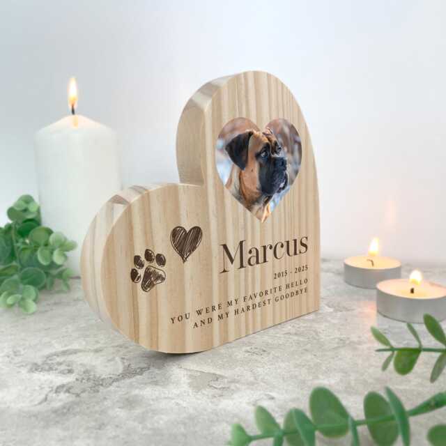 Personalised Pet Photo Wooden White Heart Keepsake - Remembrance Gift - image 1