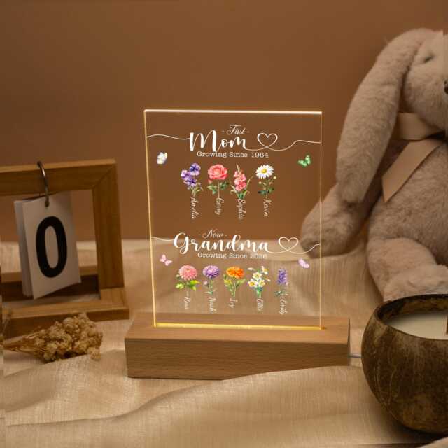 Personalized Grandma Led Lamp, First Mom Now Birth Flower Night Light Personalised Gifts For Birthday Gift Mothers Day - image 1
