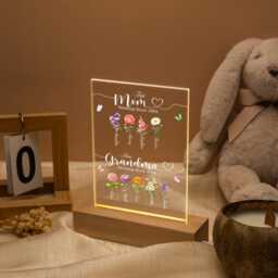 Personalized Grandma Led Lamp, First Mom Now Birth Flower Night Light Personalised Gifts For Birthday Gift Mothers Day - thumbnail 2