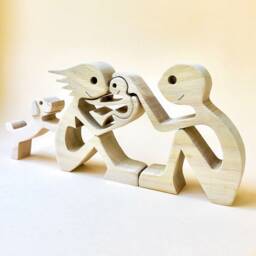 A Couple, Child, Poodle Wood Sculpture - thumbnail 2