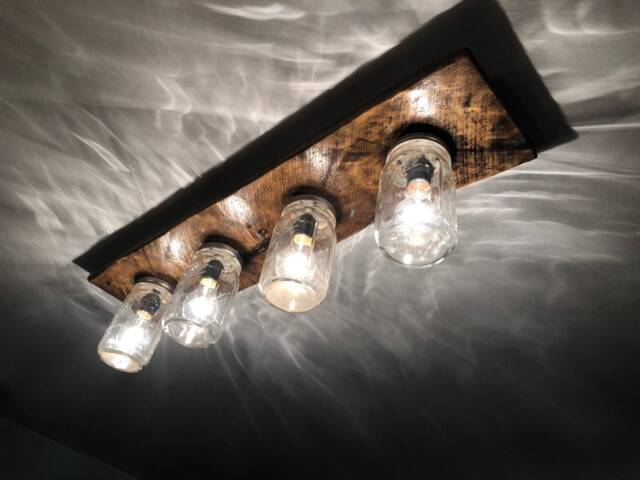 The Rusty Lid Rustic Country Mason Jar Reclaimed Barnwood Chandelier - image 1