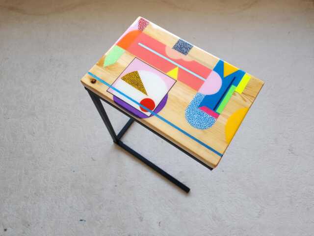 Colorful Epoxy C Table, Abstract Side Laptop Stand - image 1