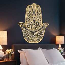 Hamsa Wall Decal, Boho Vinyl Sticker, Hand Decals, Fish Eye Art, Indian Buddha Decor, Yoga Studio Fatima Bedroom Decals S97 - thumbnail 3