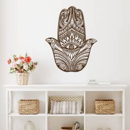 Hamsa Wall Decal, Boho Vinyl Sticker, Hand Decals, Fish Eye Art, Indian Buddha Decor, Yoga Studio Fatima Bedroom Decals S97 - thumbnail 2