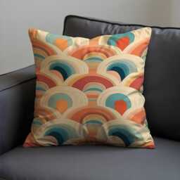 Retro Rainbow Cushion Cover, Coral Abstract Arcs Pillow Case, Mid-Century Modern Throw Boho Living Room Decor - thumbnail 4