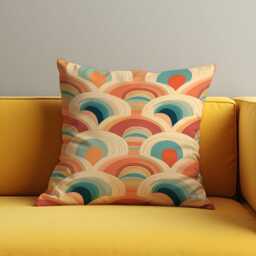 Retro Rainbow Cushion Cover, Coral Abstract Arcs Pillow Case, Mid-Century Modern Throw Boho Living Room Decor - thumbnail 2