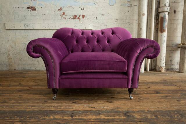 British Handmade Plush Purple Velvet Chesterfield Snuggle Chair - image 1
