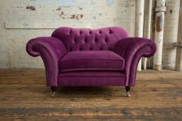 British Handmade Plush Purple Velvet Chesterfield Snuggle Chair - thumbnail 1