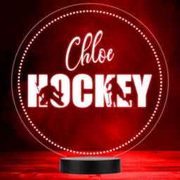 Ice Hockey Player Silhouettes Round Sports Fan Led Colour Night Light