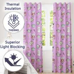 Kawaii Kitchen Chef Girl Cooking Utensils On Purple Seamless Pattern Readymade Eyelet Ring Top Thermal 100% Blackout Curtains - thumbnail 3