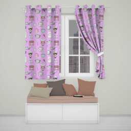 Kawaii Kitchen Chef Girl Cooking Utensils On Purple Seamless Pattern Readymade Eyelet Ring Top Thermal 100% Blackout Curtains