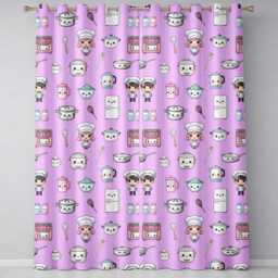 Kawaii Kitchen Chef Girl Cooking Utensils On Purple Seamless Pattern Readymade Eyelet Ring Top Thermal 100% Blackout Curtains - thumbnail 2