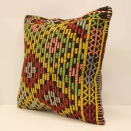 Bohemian Kilim Pillow, 18x18 Turkish Vintage Outdoor Pillow, Boho Tribal Pillow, Handmade Lumbar, Beeding 4Kbf-407 - thumbnail 3