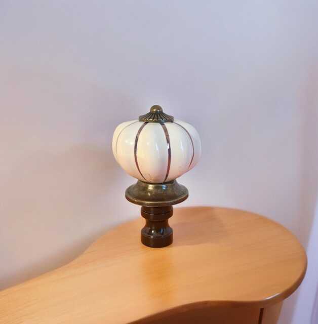 Porcelain Pumpkin Lamp Finials - Bronze Base, Set Of 2 - image 1