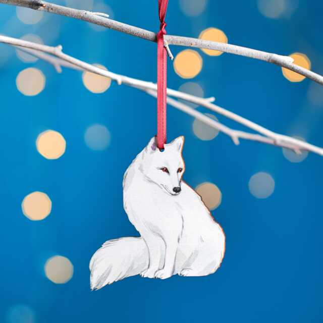 Arctic Fox Christmas Tree Decoration, Birch Plywood Ornament, Animal Lover Gift, Festive Watercolour Art, Traditional Keepsake - image 1