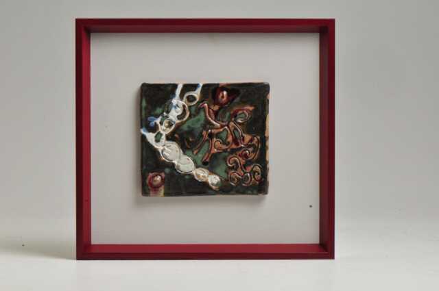Abstract, Geometric, Hieroglyphic, Contemporary Hand Carved Art Tile Wall Hanging Decor - image 1