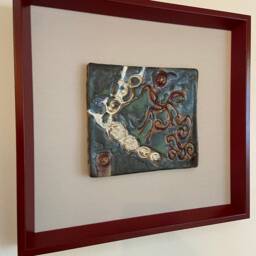 Abstract, Geometric, Hieroglyphic, Contemporary Hand Carved Art Tile Wall Hanging Decor - thumbnail 3