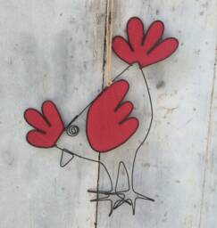 Decorative Hen Made Of Annealed Wire To Hang, Wall Decoration With Fabric, Interior Gift, Nature, Chicken - thumbnail 1