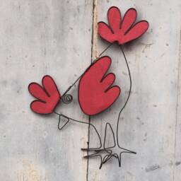 Decorative Hen Made Of Annealed Wire To Hang, Wall Decoration With Fabric, Interior Gift, Nature, Chicken - thumbnail 2