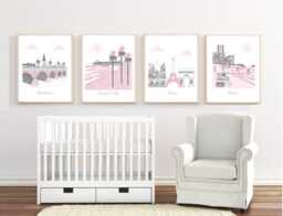 Travel Theme Nursery Art Prints Bordeaux, Orange County, Paris, Miami - thumbnail 1