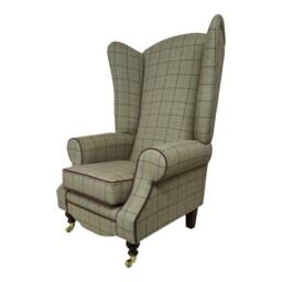 Queen Anne Wingback Fireside Chair Extra Tall Heather Check Fabric - thumbnail 2