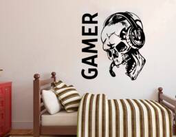 Gamer Skull Vinyl Wall Decal Gaming Room Decor 2923 - thumbnail 1