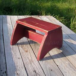 Footstool Primitive Folk Art Step Stool Farmhouse Decor Custom Finish Red Paint Wood Furniture Modern Home