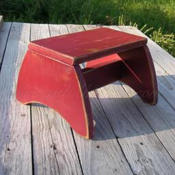 Footstool Primitive Folk Art Step Stool Farmhouse Decor Custom Finish Red Paint Wood Furniture Modern Home - thumbnail 2
