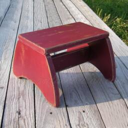 Footstool Primitive Folk Art Step Stool Farmhouse Decor Custom Finish Red Paint Wood Furniture Modern Home - thumbnail 3