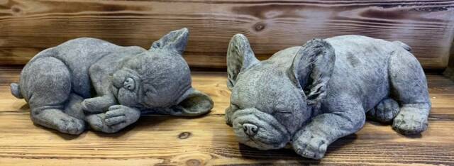 Stone Garden Pair Of Lying Frenchie French Bulldog Dog Puppy Ornament Statue - image 1