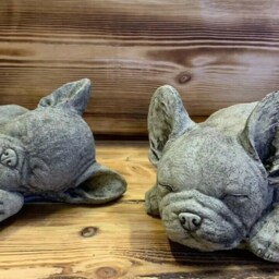 Stone Garden Pair Of Lying Frenchie French Bulldog Dog Puppy Ornament Statue - thumbnail 2