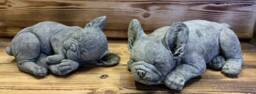 Stone Garden Pair Of Lying Frenchie French Bulldog Dog Puppy Ornament Statue - thumbnail 1