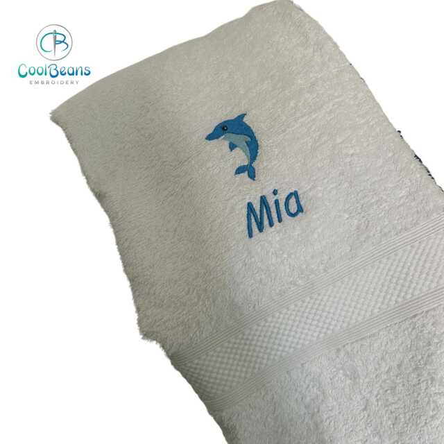 Dolphin Towel - Personalised Face Cloth/Hand Bath = Embroidered - image 1