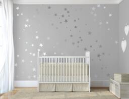 Silver Confetti Stars Stick On Wall Art Vinyl Wall Decal Sticker Star Set For Baby Nursery By Decalisland-Sd 092 - thumbnail 1