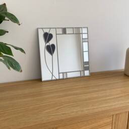 Rennie Mackintosh Style Stained Glass Effect Mirror Handmade Gift Wall Catfish Glass Art Nouveau Hearts in Grey 30x30cms - thumbnail 2