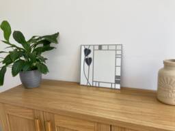 Rennie Mackintosh Style Stained Glass Effect Mirror Handmade Gift Wall Catfish Glass Art Nouveau Hearts in Grey 30x30cms - thumbnail 1