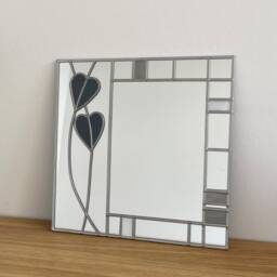 Rennie Mackintosh Style Stained Glass Effect Mirror Handmade Gift Wall Catfish Glass Art Nouveau Hearts in Grey 30x30cms - thumbnail 3