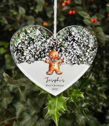 Personalised First Christmas Gingerbread Boy Decoration Bauble, Babies, 1st Christmas, Bear, New Baby, Free Gift Bag - thumbnail 1