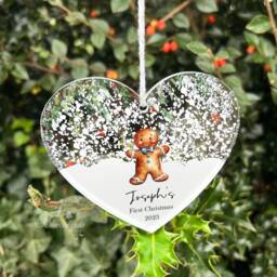 Personalised First Christmas Gingerbread Boy Decoration Bauble, Babies, 1st Christmas, Bear, New Baby, Free Gift Bag - thumbnail 3