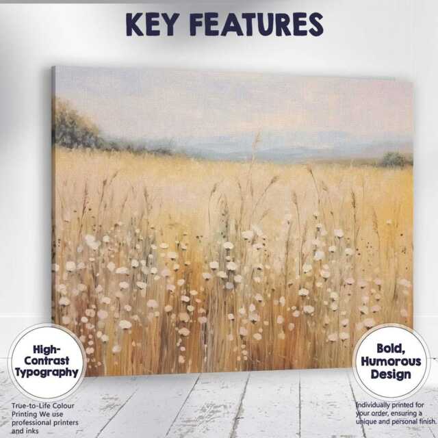 Golden Summer Meadow White Blossom Field Landscape Canvas Wall Art Print Decor Picture Ready To Hang - image 1