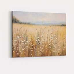 Golden Summer Meadow White Blossom Field Landscape Canvas Wall Art Print Decor Picture Ready To Hang - thumbnail 4