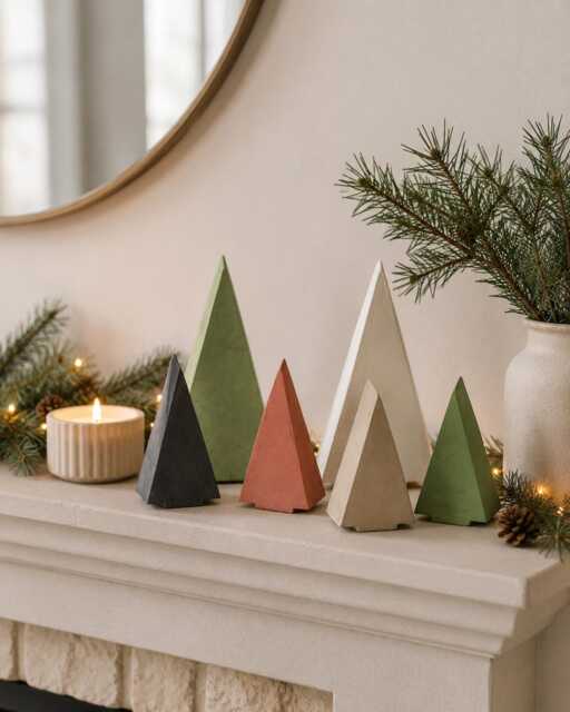 Hand-Poured Concrete Modern Christmas Tree, Geometric Mantel Decor - image 1