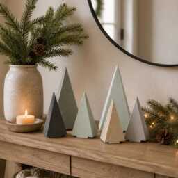 Hand-Poured Concrete Modern Christmas Tree, Geometric Mantel Decor - thumbnail 3