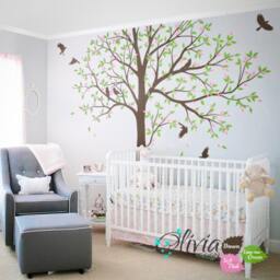Large Tree Wall Decal Tree Decals Decor Mural Nursery Decoration With Cute Birds - Nt048 - thumbnail 1