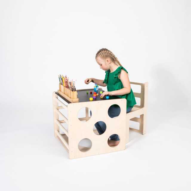2-In-1 Montessori Table & Chair Set For Kids - Climbing Cube, Furniture, Activity Toy First Birthday Gift - image 1