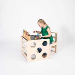 2-In-1 Montessori Table & Chair Set For Kids - Climbing Cube, Furniture, Activity Toy First Birthday Gift - thumbnail 1