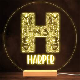 Floral Font Letter Initial H Personalised Gift Lamp Night Light - thumbnail 1