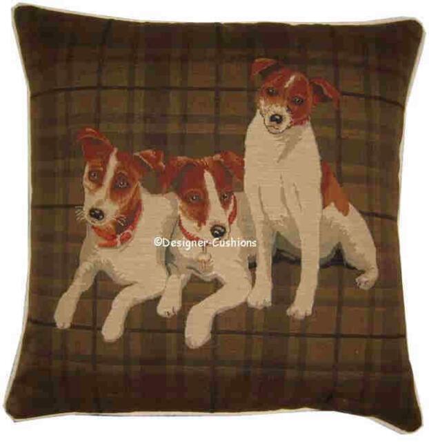 Jack Russell Pack Dark Check Tapestry Cushion Cover Sham - image 1